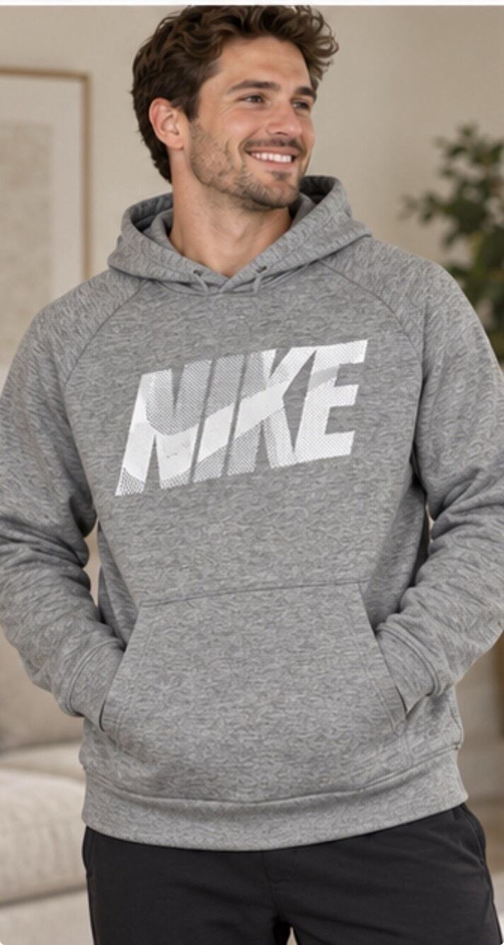 Nike Dri-FIT Men’s Pullover Hoodie Size Medium Gray Graphic Standard Fit Fleece